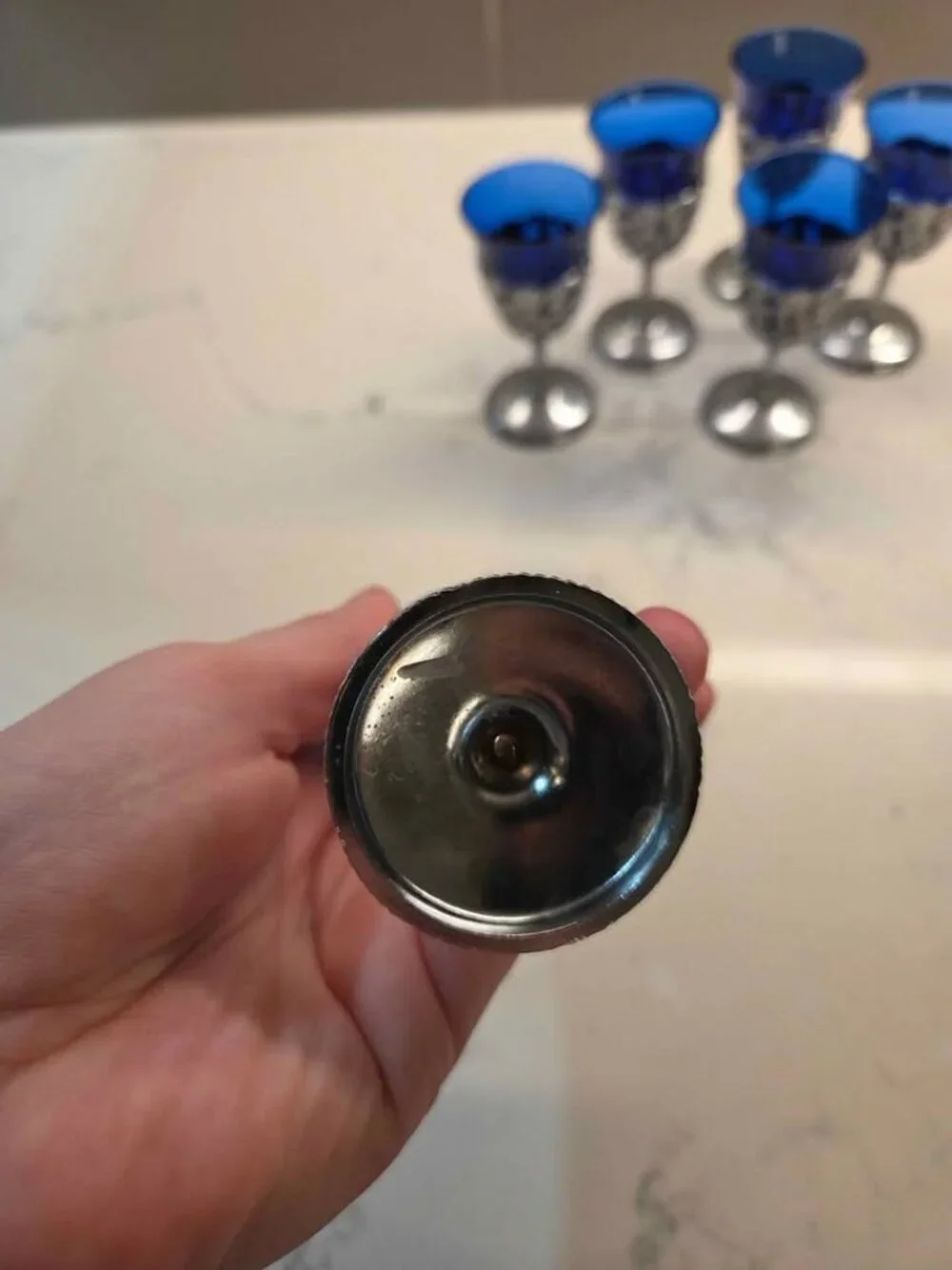 Vintage cobalt blue tiny little liquor glasses 6 total